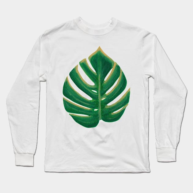 Monstera Deliciosa Leaf Painting Long Sleeve T-Shirt by Reujken